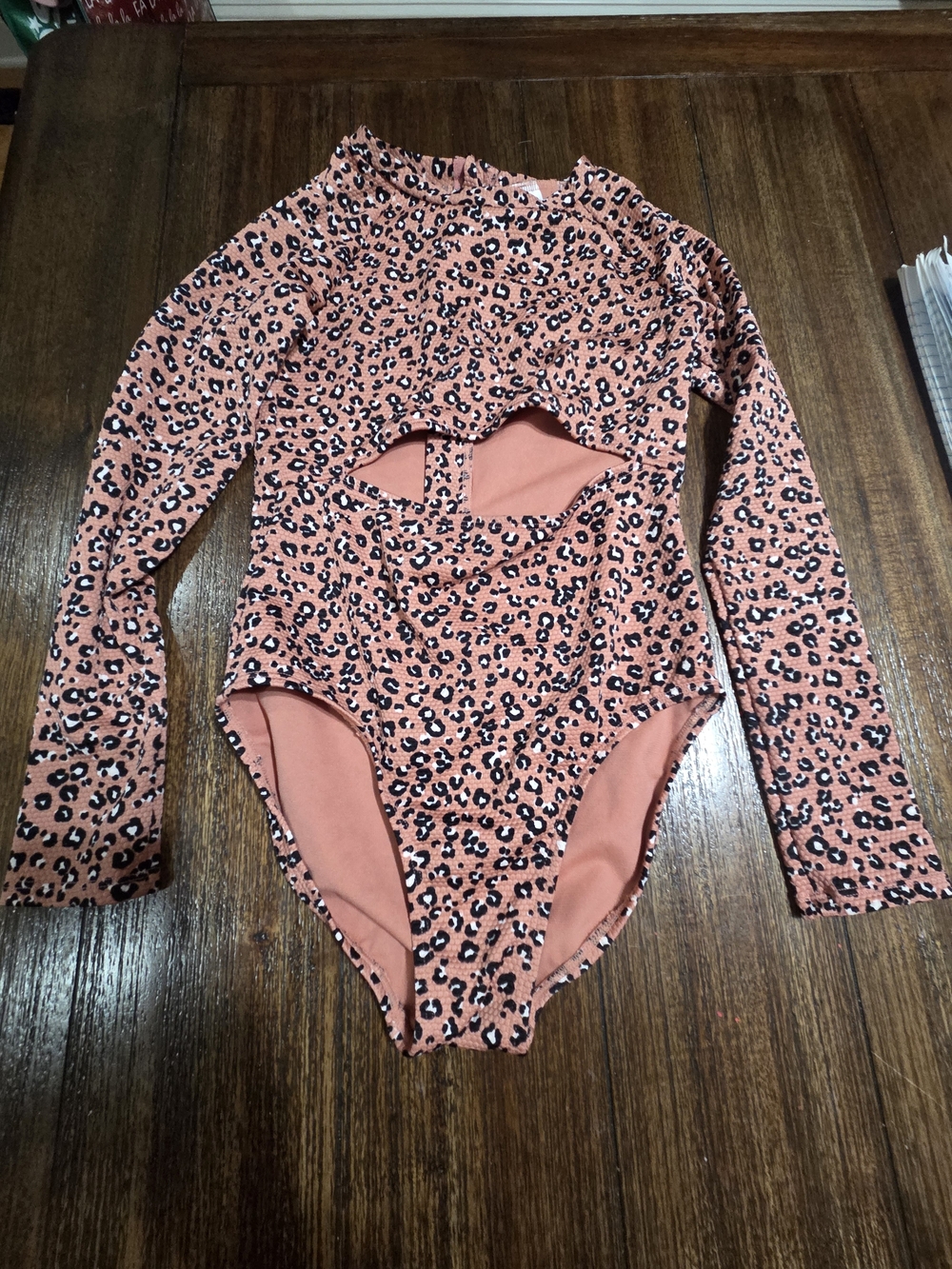 art class Pink Leopard-Print Long-Sleeve Rashguard One-Piece